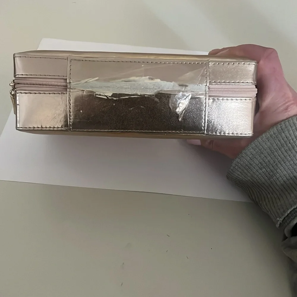 rose gold light copper zip around jewelry box with mirror and secret compartment